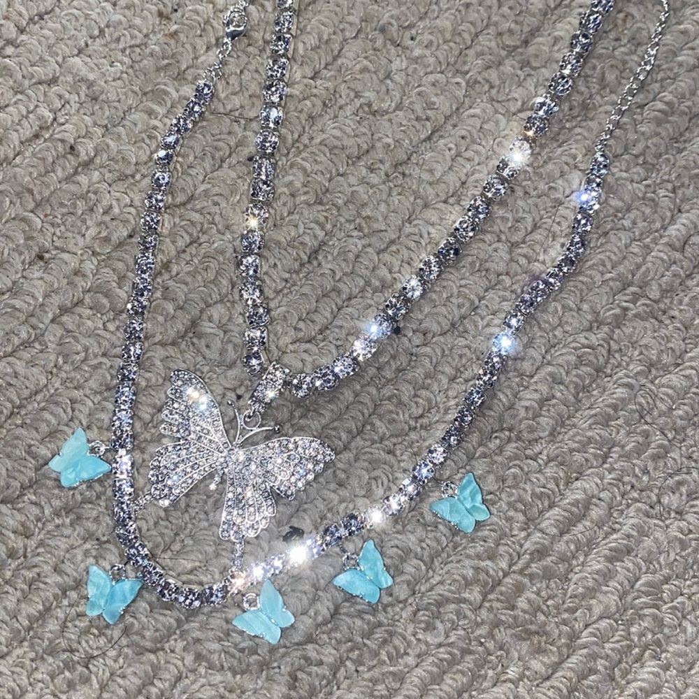 ICED OUT ❄️💎 2 pc Rhinestone butterfly necklace